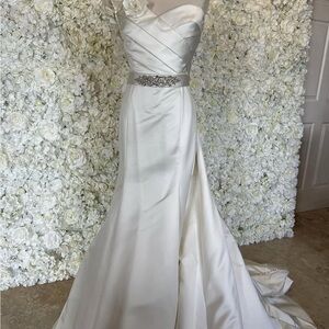 Elegant White Wedding Dress with Silver Belt